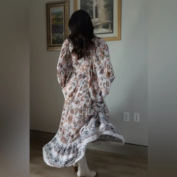 Anthropologie V-Neck Long-Sleeve Floral Tiered Maxi Dress - Picture 2 of 6